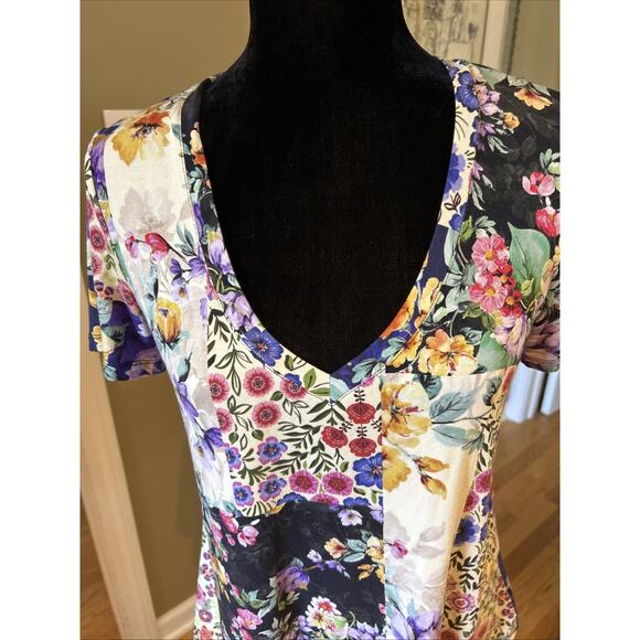 JOHNNY WAS LA Floral Patchwork Print Viscose Bamboo/Spandex Stretch Tee S loose - Picture 2 of 16